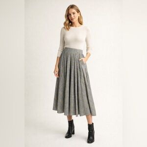 English Factory NWT Plaid Pleated Midi Skirt Black Blue Yellow Small